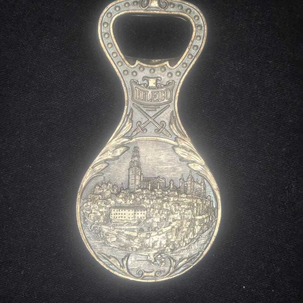 Vintage Toledo Spain Souvenir Bottle Opener | Engraved Landmarks | Metal Barware